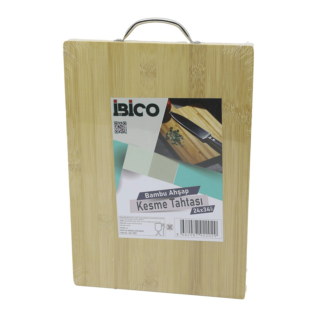 24x34 X 1.7cm Lux Ahşap Bambu Kesim Panosu - Kesme Tahtası Metal Kulplu Bx40
