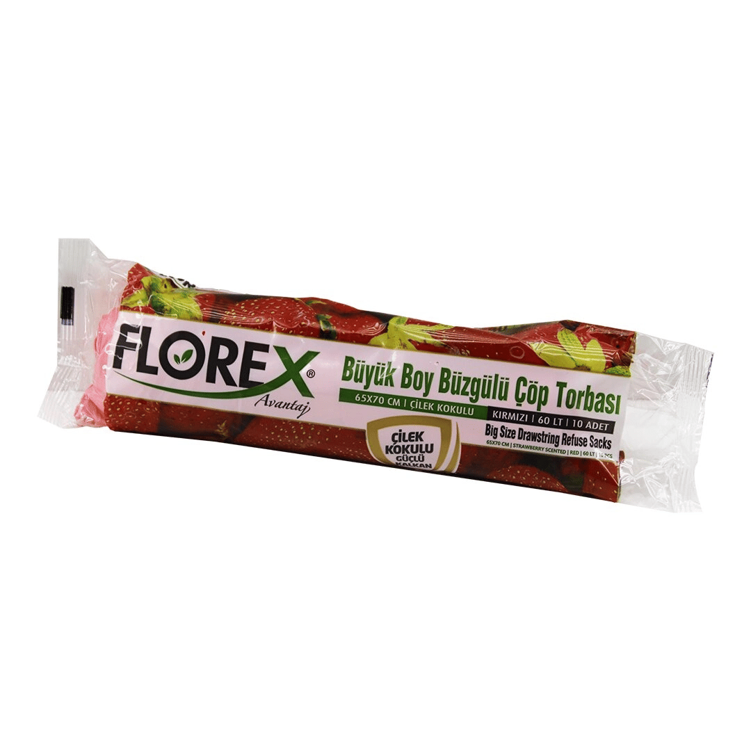 250 Adet Florex-502 Çilek Kokulu  Büzgülü  Büyük  10pcs 65x70cm Çöp Torbası  25x10=250 Bx40
