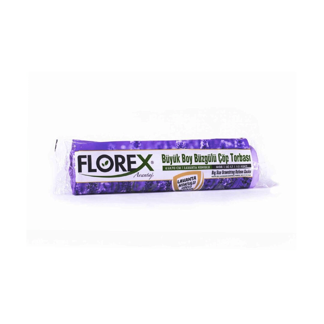 250 Adet Florex-503 Avantaj Lavanta Kokulu Büzgülü Büyük 10pcs 65x70cm Çöp Torba 25x10=250 Bx40
