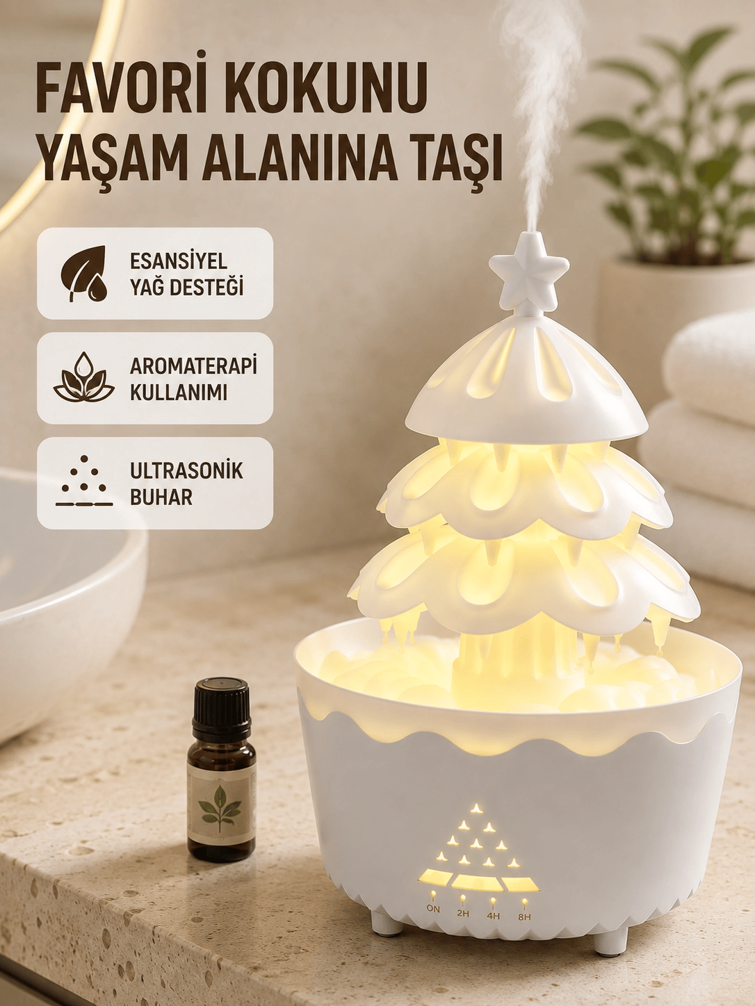 250 ML Şans Ağacı Hava Nemlendirici Çok Renkli Işıklı Aroma Cihazı