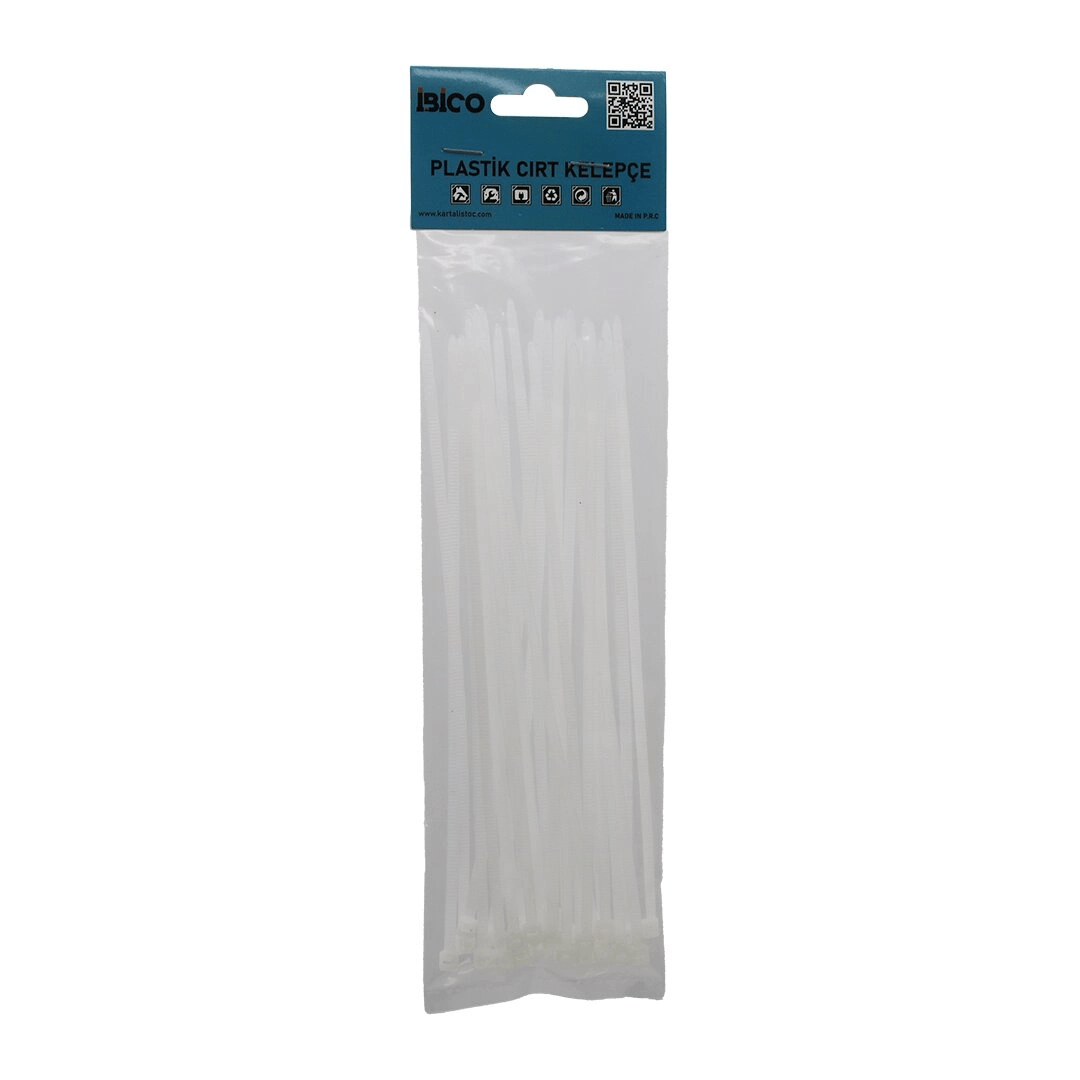 25pcs   Beyaz   3.6x200mm  Plastik Cırt Kelepçe Bx40