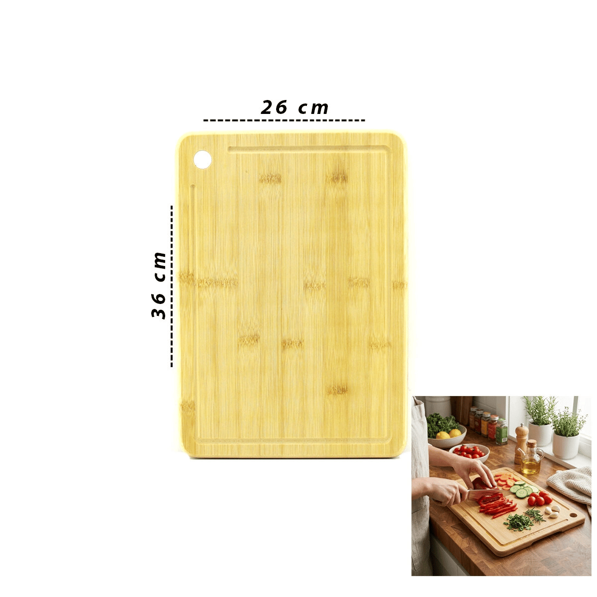 26x36x1.8cm Ahşap Bambu Kesim Panosu - Kesme Tahtası Bx40