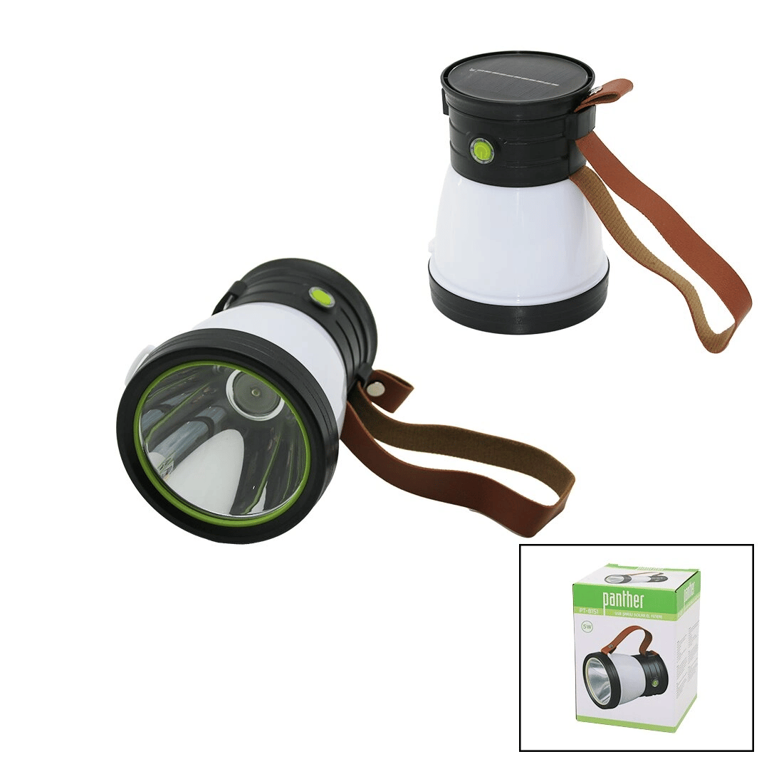 2in 15w+360°smdel Feneri Solar- Usb Şarj Powerbank 500lm Işık Ayarı Flaşör Suni Deri Kulp Pt-8151 Bx40
