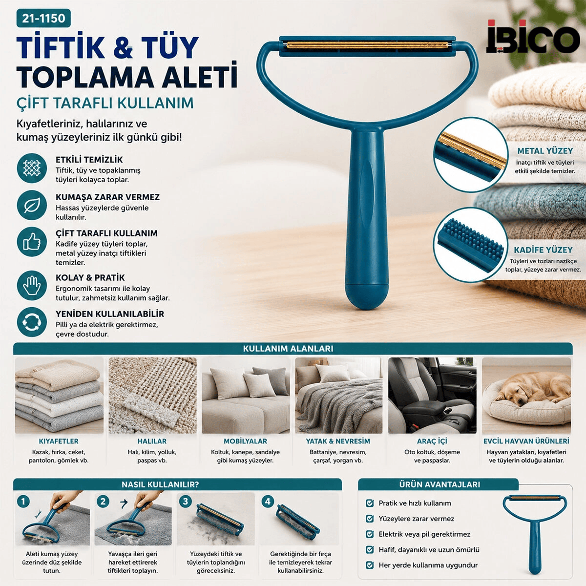 2in1 Başlı Plastik Saplı Metal Tiftik Tüy Toplama Pls.kaşıyıcı Aparat Pet Shop Bx40