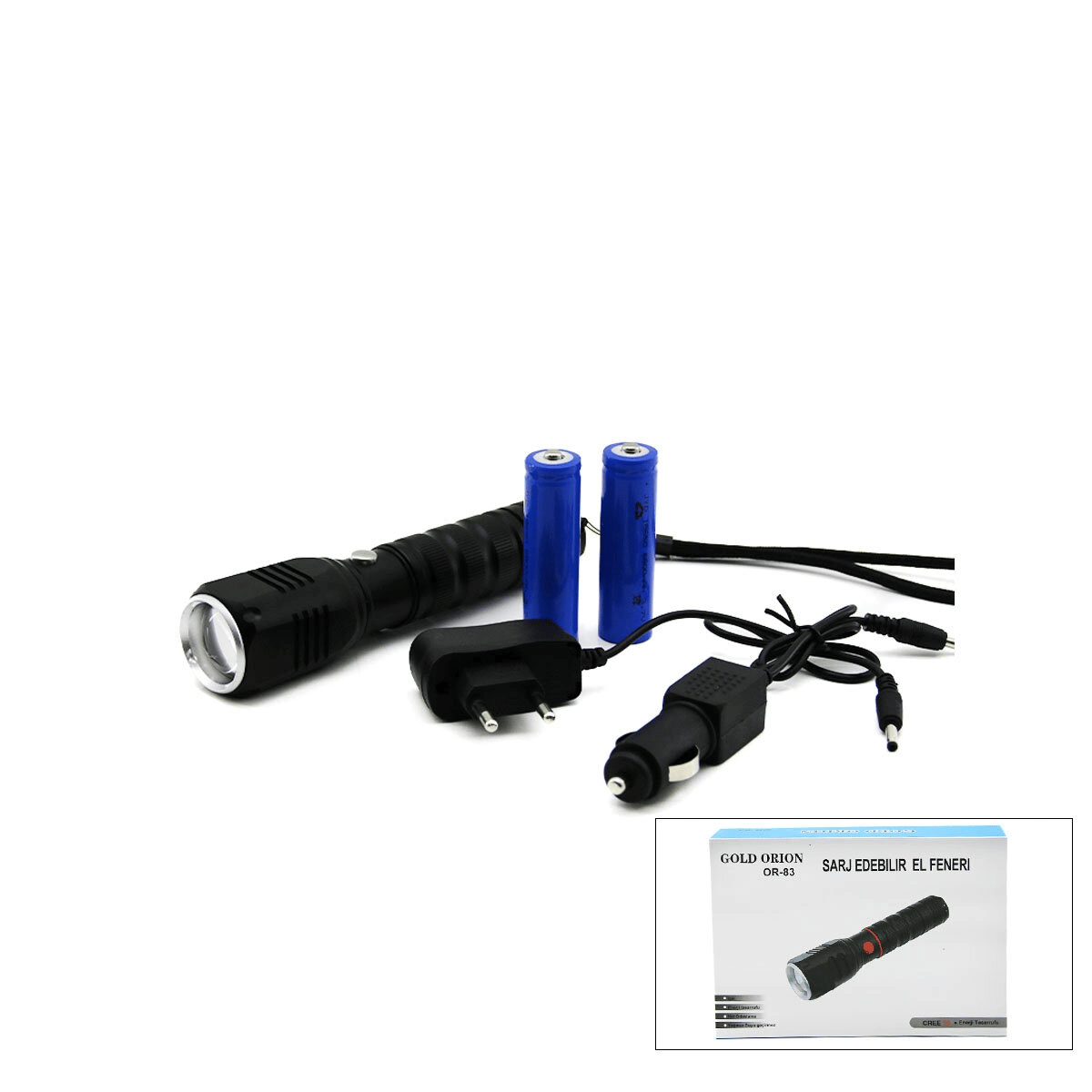 2ın1 Zoomlu El Feneri - Cob Led Fiş - Çakmak Şarjlı Metal Kasa 17cm 3000 Lumen Bx40