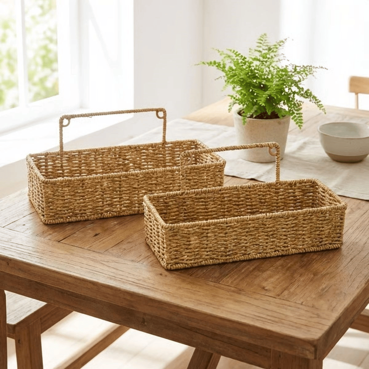 2’li Duvar Askılı Plastik Rattan Organizer – Dikdörtgen Hasır Görünümlü Mutfak Raf Sepeti, Banyo Ve Ev İçi Düzenleme Ünitesi Bx40