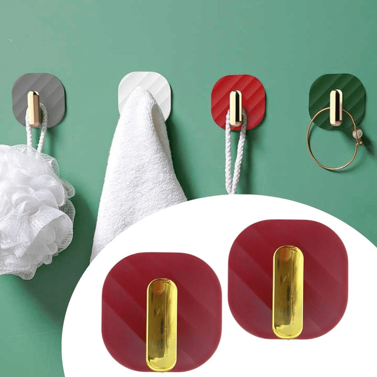 2li Yapışkanlı Retro Askılık Dolap Kapak Kulpu Kırmızı Bx40