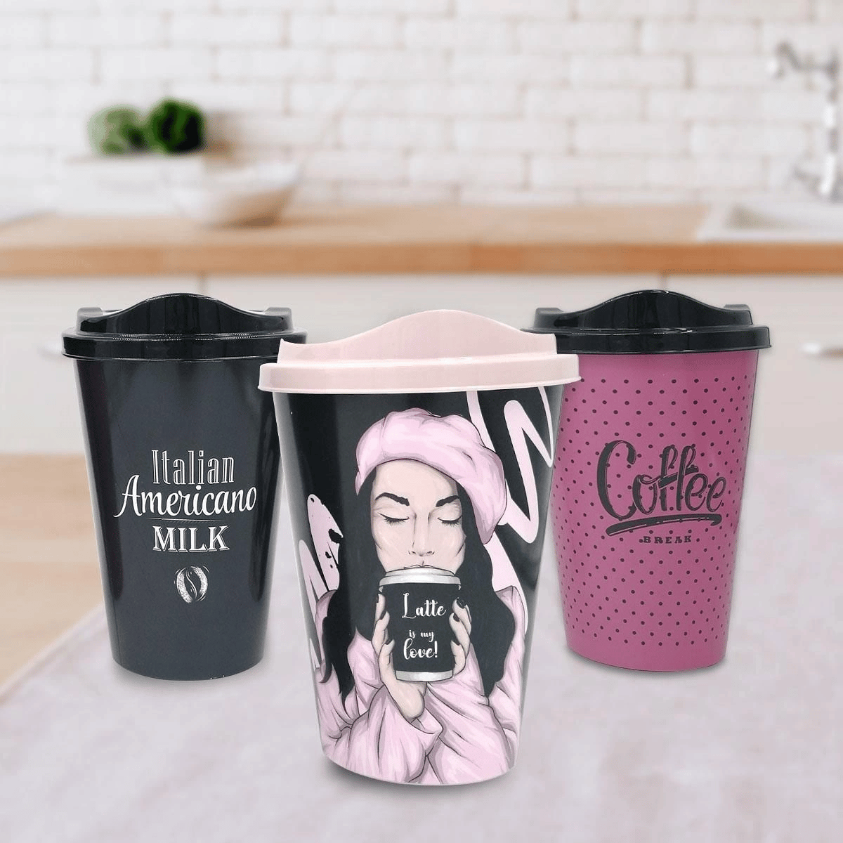 3 Adet Kahve Bardağı Seti Dekoratif Plastik Kahve Muhafaza Bardağı Bx40