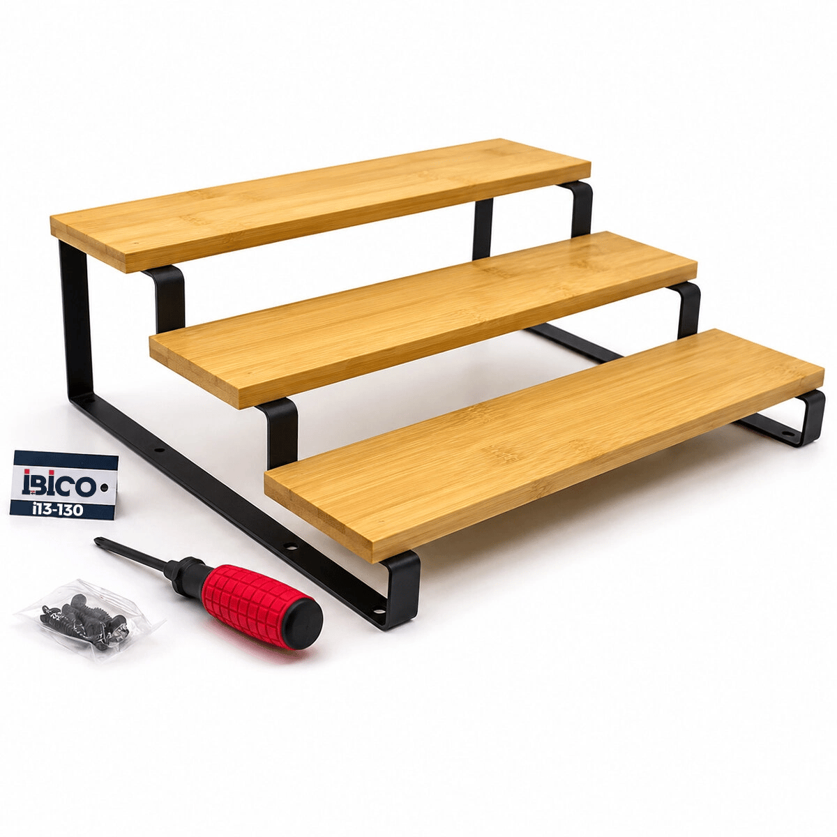 3 Basamaklı Ahşap - Bambu Tezgah Üstü Baharatlık - Düzenleyici Stand 29.5x23.5x10.5cm Bx40