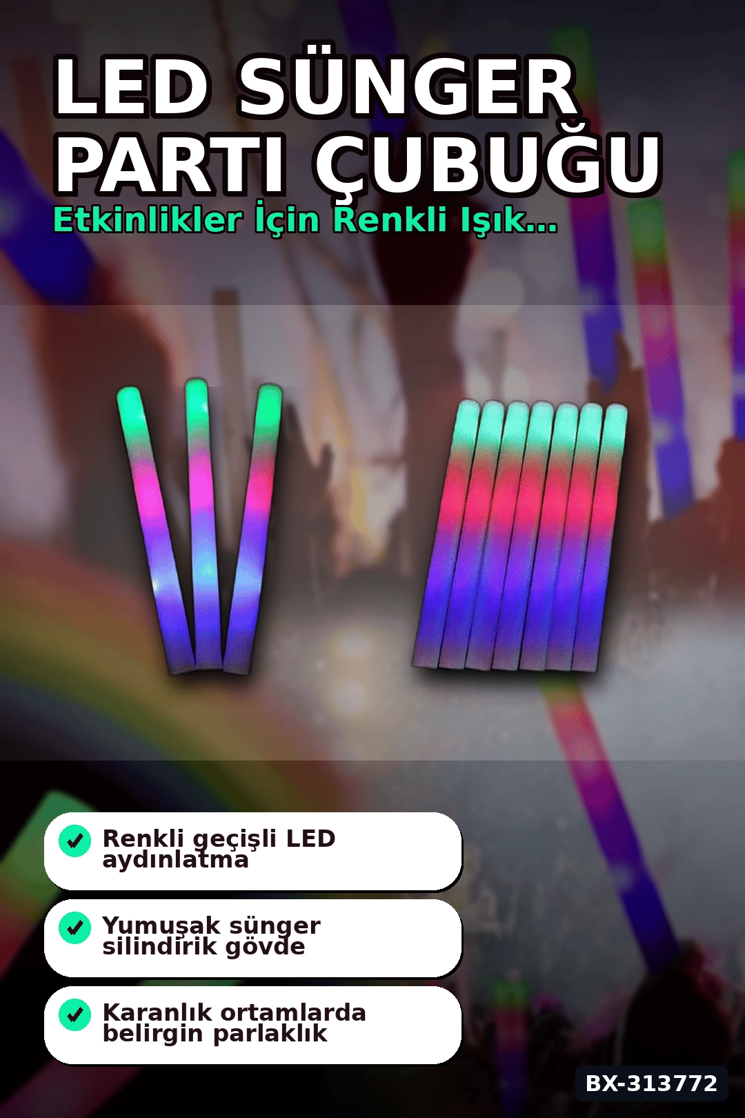 3 Kademeli Yanan 46 cm Ledli Sünger Parti Çubuğu - 40 Adet Toplu Paket BX-313772