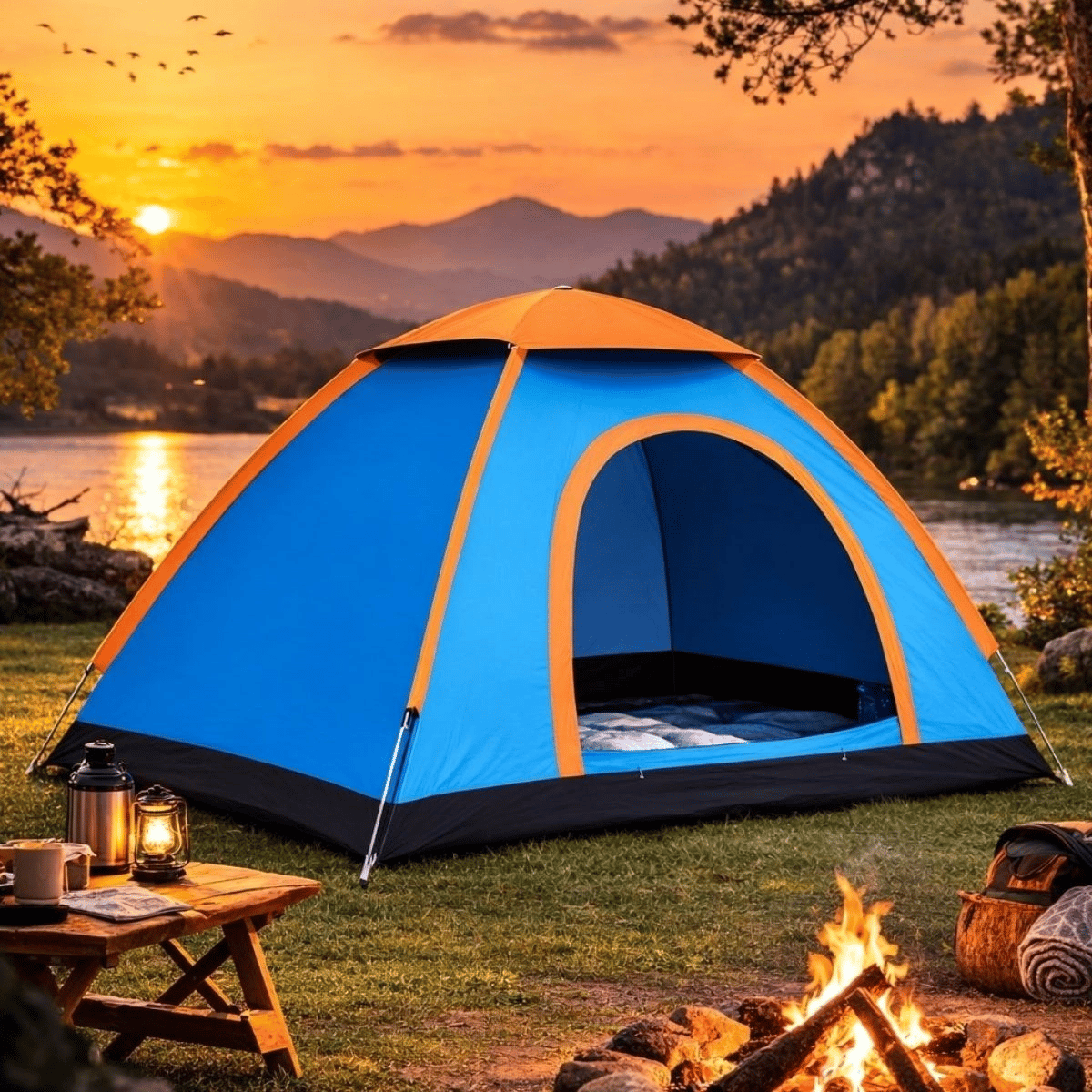 3 Kişilik Yarı Otomatik Kurulum Kamp Çadırı – Suya Dayanıklı, Taşıma Çantalı Outdoor Aile Çadırı, Piknik, Plaj Ve Doğa 200x150x110 Cm Bx40