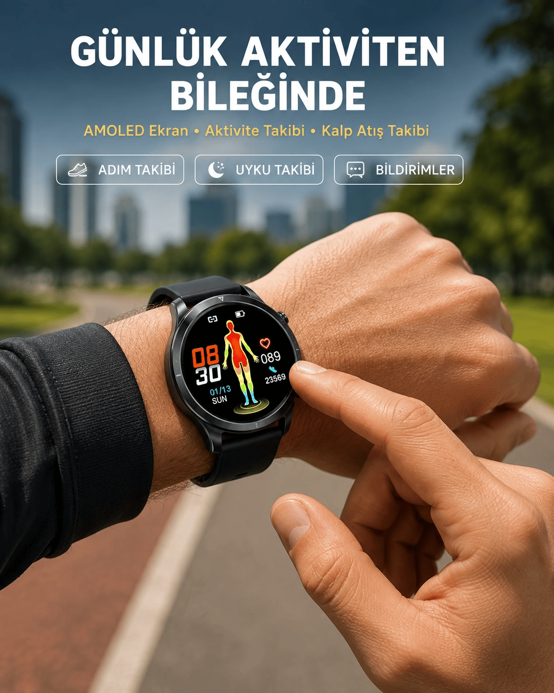 3 Kordonlu AMOLED Akıllı Saat – Sağlık Takipli
