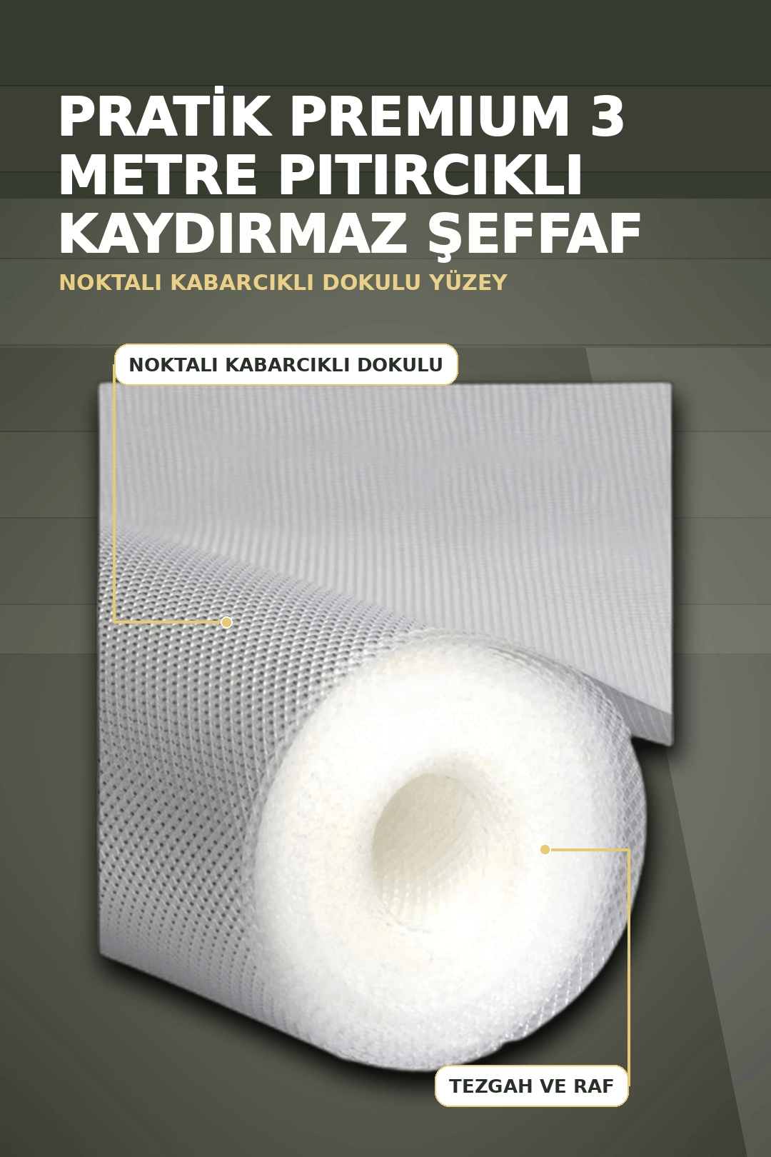 3 Metre Kalın Dokulu Şeffaf Raf Örtüsü ve Tezgah Üstü Koruyucu Çok Amaçlı Mat