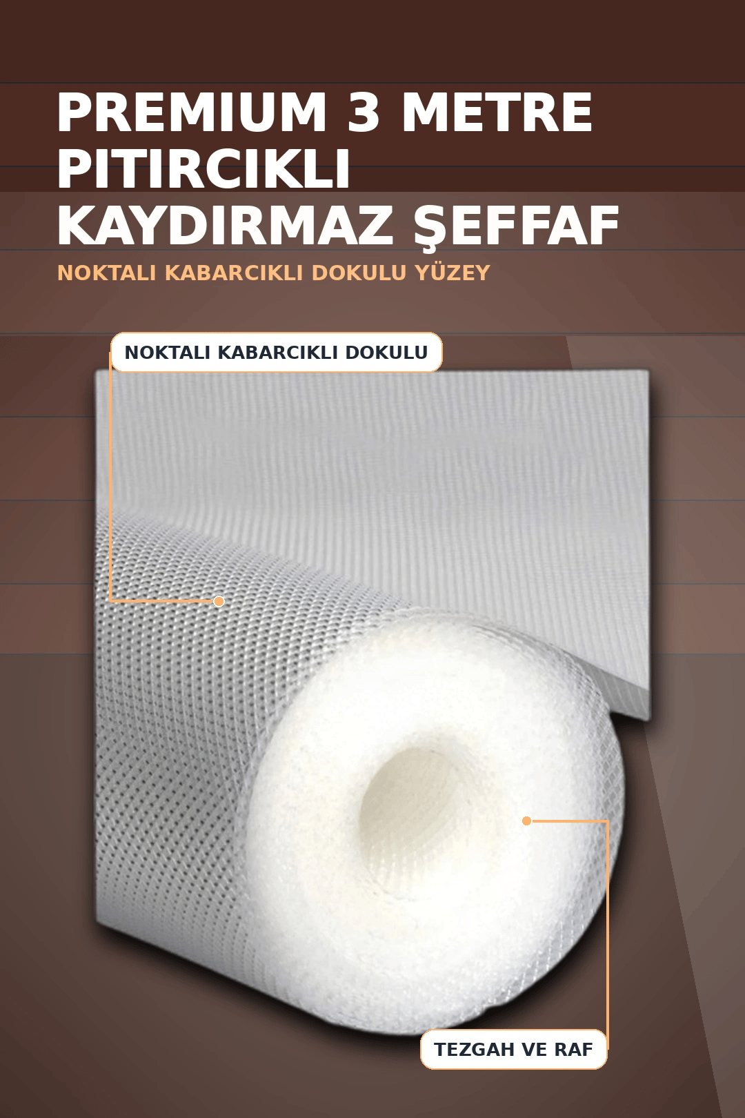 3 Metre Kalın Raf Örtüsü ve Tezgah Koruyucu Mat Şeffaf Kabarcık Dokulu Düzenleyici