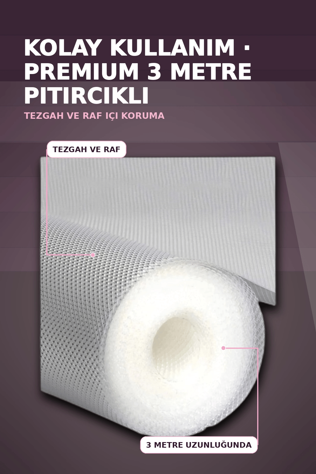 3 Metre Şeffaf Noktalı Dokulu Kalın Raf Örtüsü ve Tezgah Koruyucu Mat