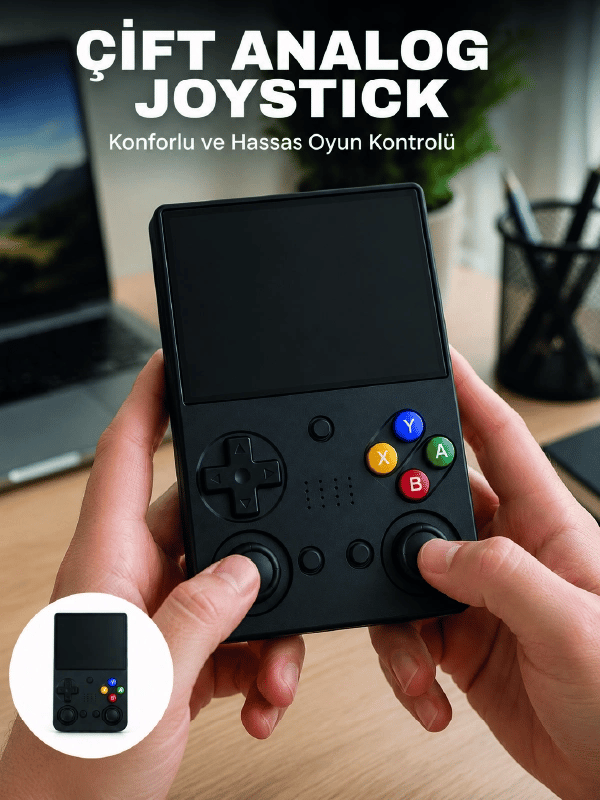 3.5 İnç IPS Ekran Retro Oyun Konsolu 64GB Dahili Hafıza Çift Analog Joystick Taşınabilir El Konsolu