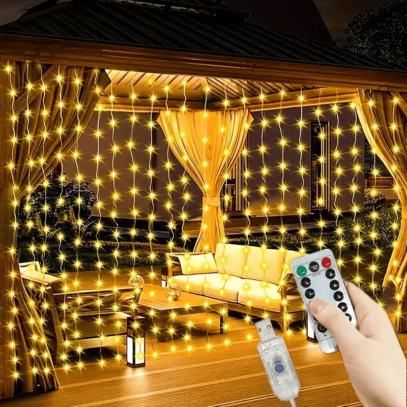 300 Ledli 10 Sarkıt Perde Led Işık-8 Fonksiyon, Uzaktan Kumandalı, 3x3 Metre Bx40