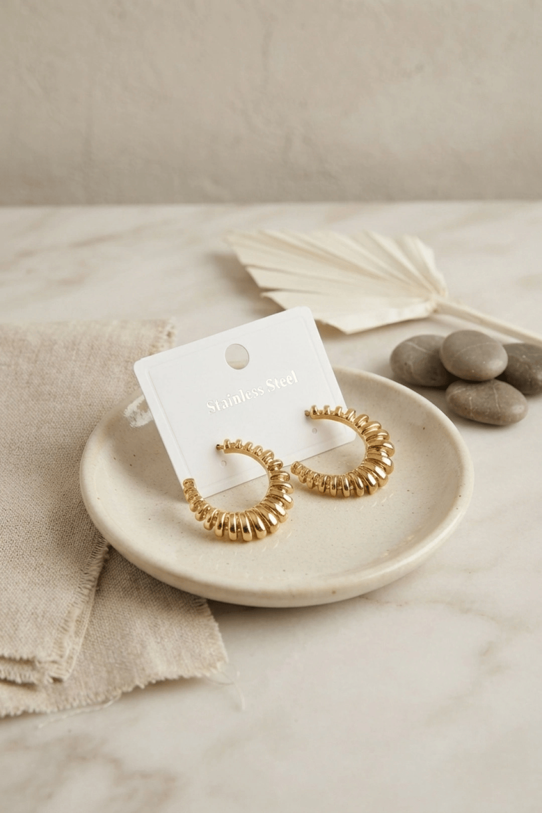 316L Çelik Gold Renk Tırtıklı Halka Model Küpe