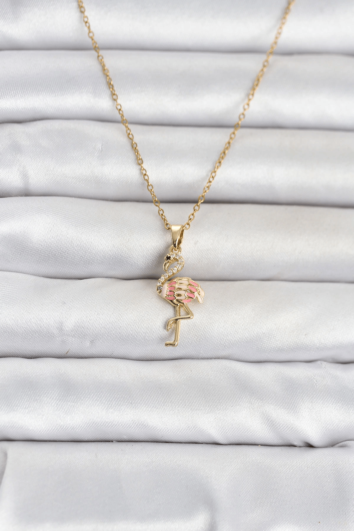 316L Çelik Zincir Gold Renk Flamingo Model Kadın Kolye