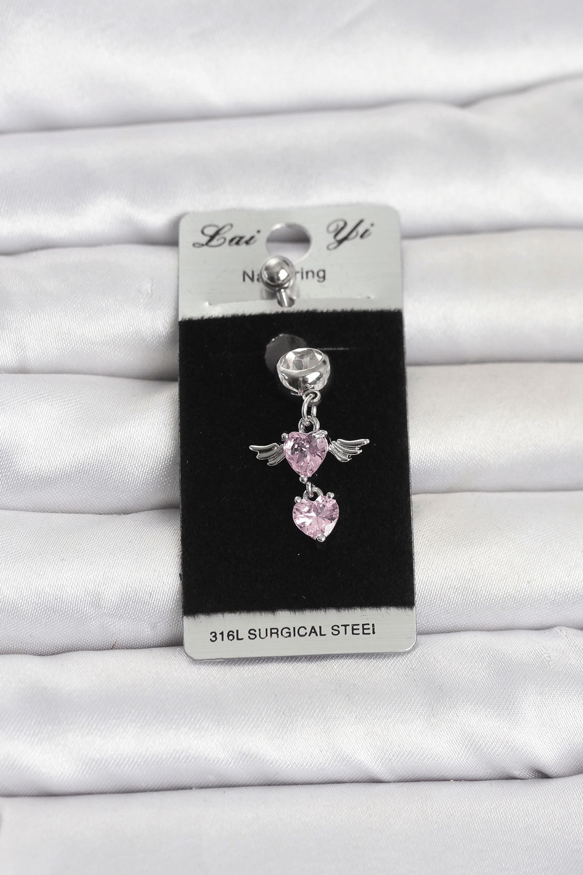 316L Cerrahi Çelik Pembe Zirkon Taşlı Kanat Model Göbek Piercing