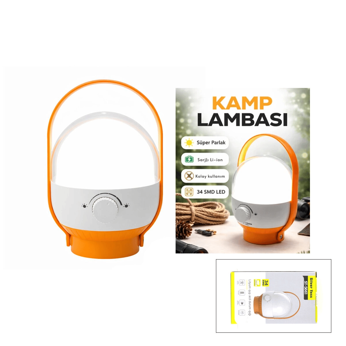34 Led Kamp Lambası - Fener Usb Şarjlı Ayarlanabilir Işık 4.8w - 2400mah St-5661 Bx40