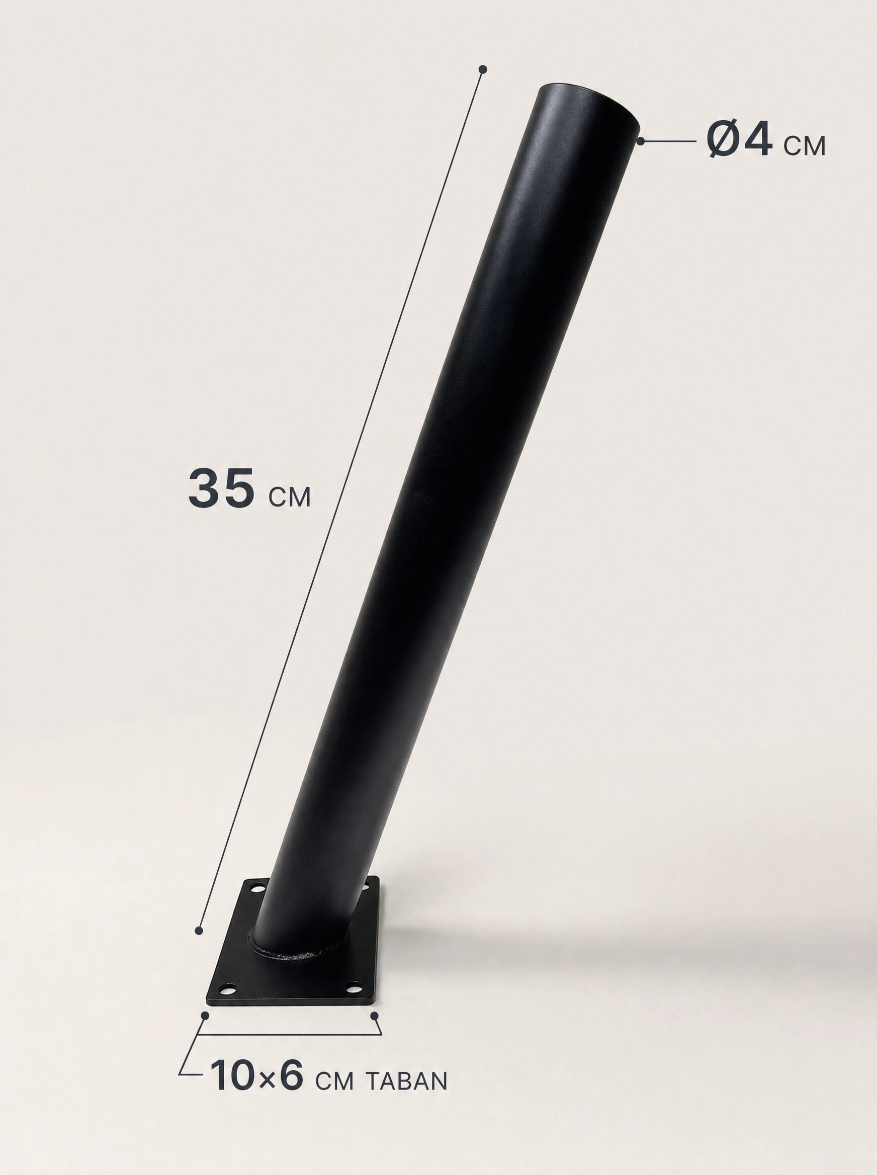 35 cm Siyah Metal Dış Mekan Sokak Armatürü Montaj Konsolu 4 cm Boru 10x6 cm Tabanlı