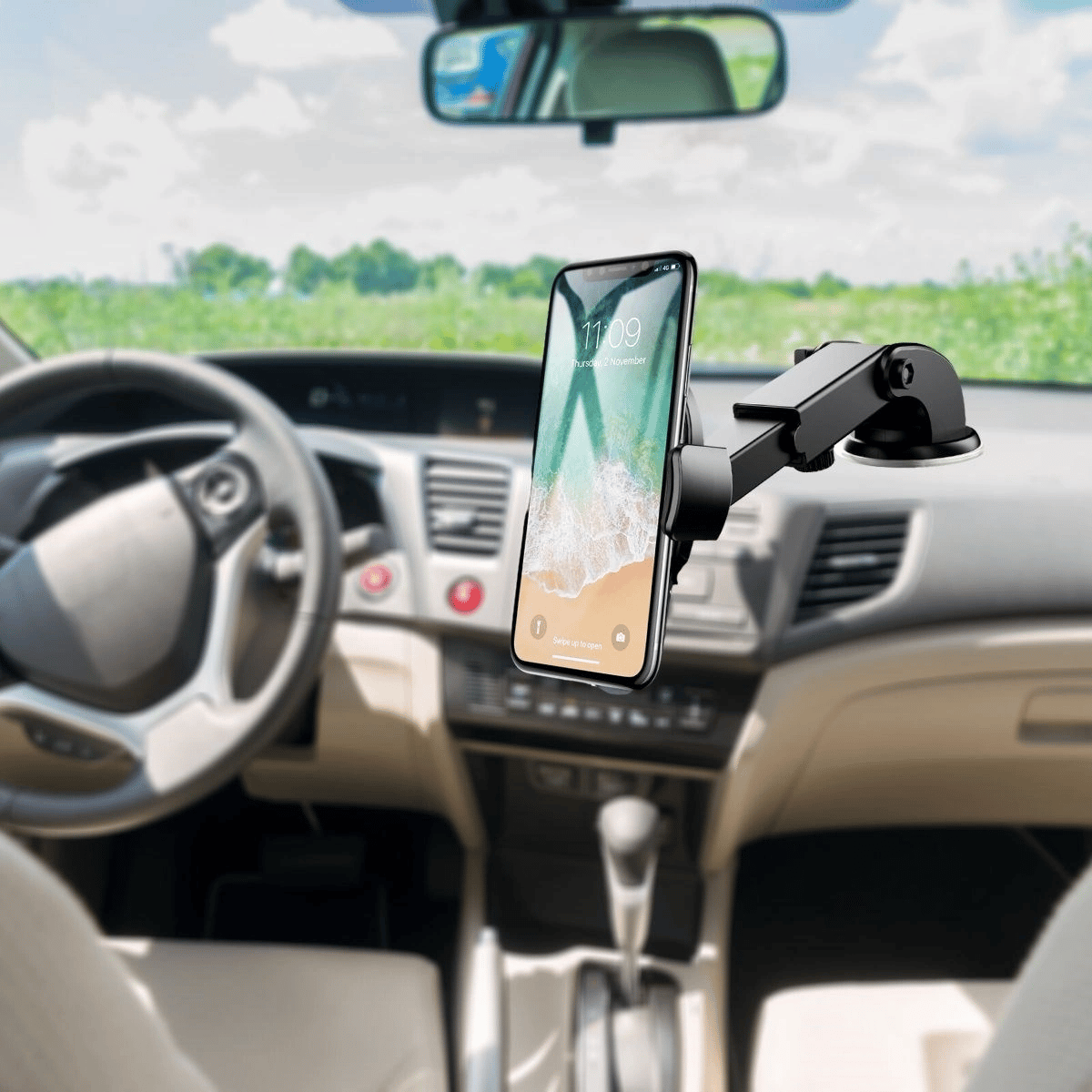 360 Derece Dönen Torpido Üstü Uzunluk Ayarlamalı Vantuzlu Teleskopik Araç Telefon Tutucu Bx40