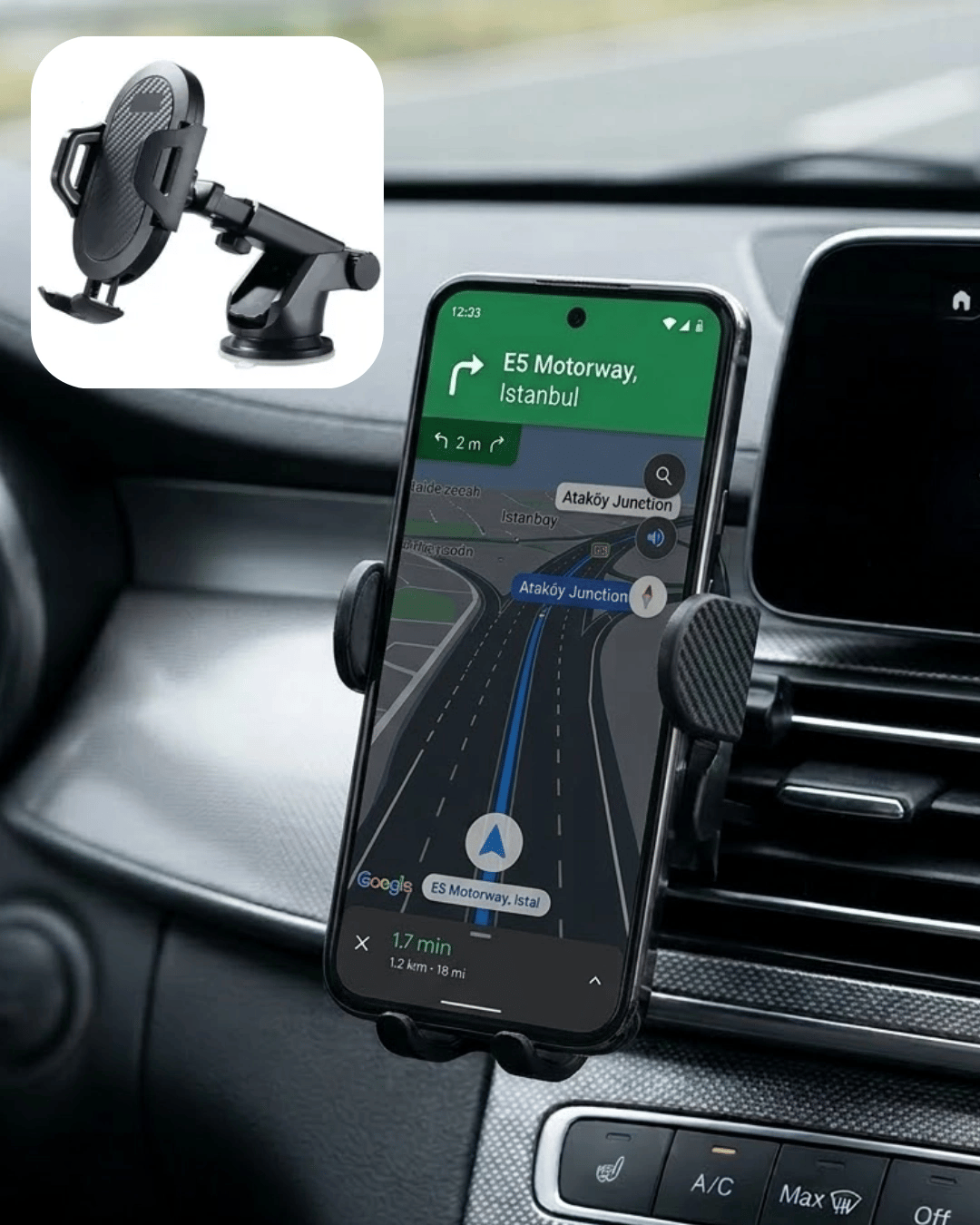 360° Döner Araç Telefon Tutucu Otomatik Kilit Mekanizmalı Stand