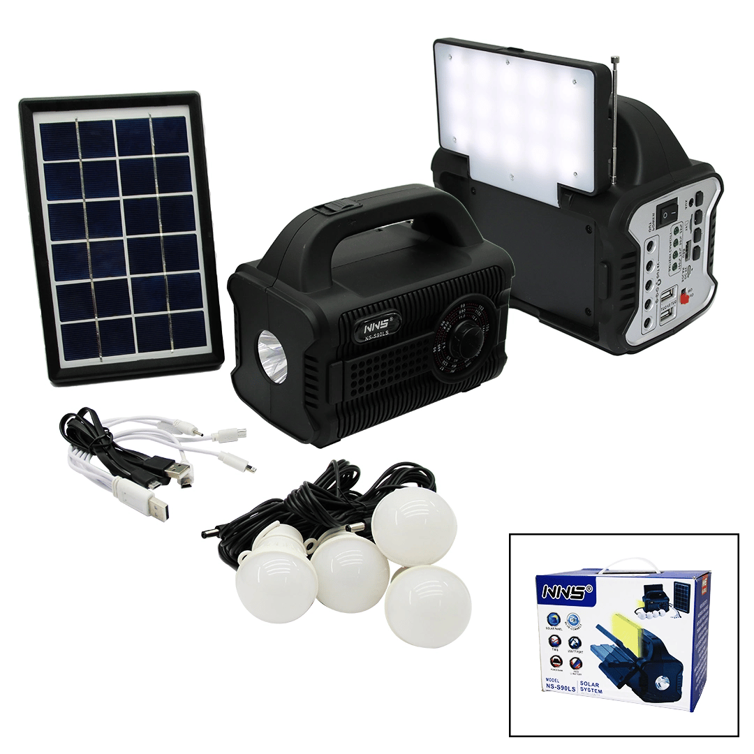 3ın1 - Solar 2in1 Sabit+oynar Başlı El Feneri - Radyo - Mp3 Bluetooth - Usb/ Tf Port - 4 Parça  Ampul Kablolu - Powerbank Bx40