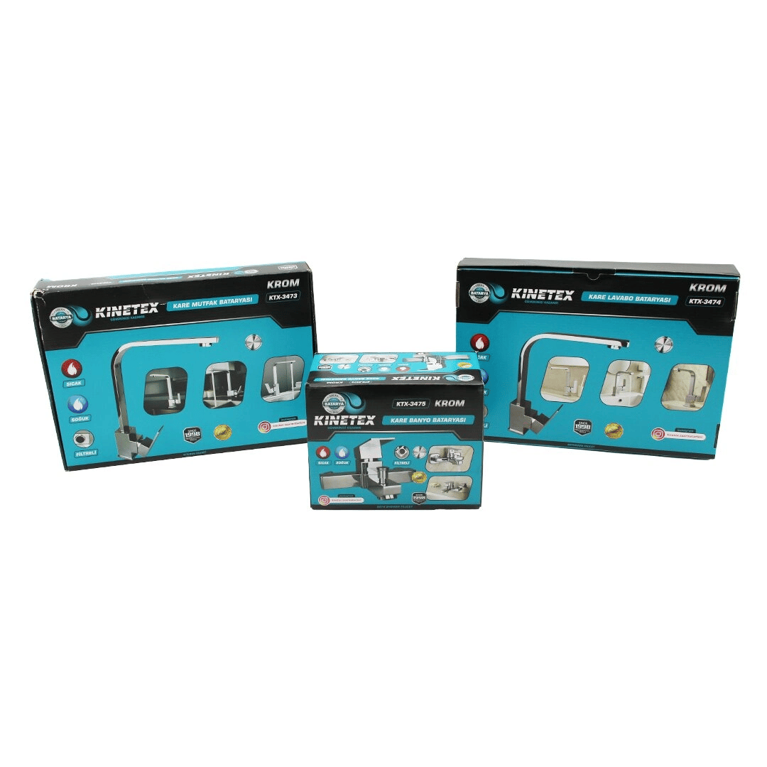 3lü Kare Set Aç Kapa Krom Batarya Musluk Filtreli Kare Banyo+kare Evye Mutfak+kare Lavabo Bx40