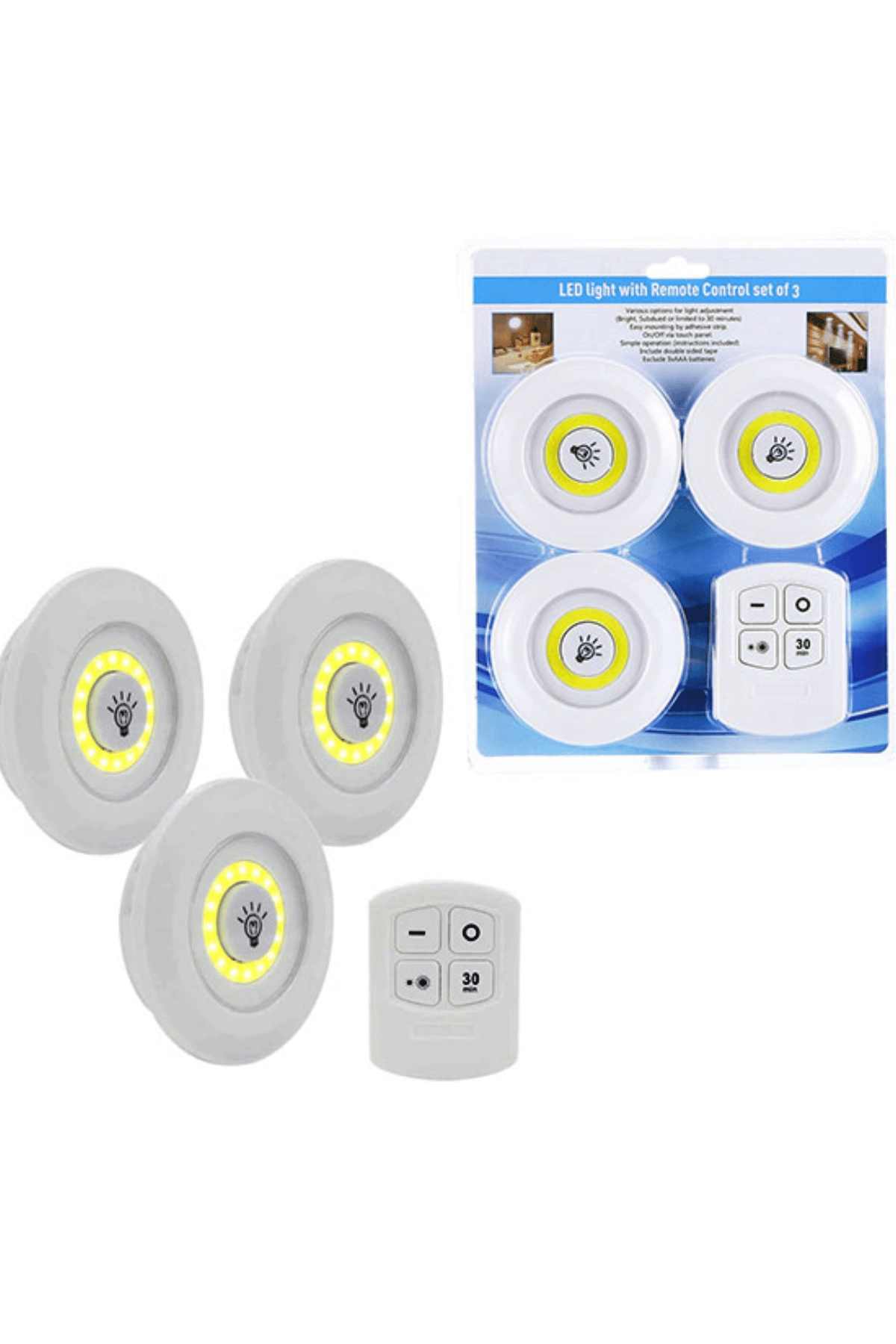 3lü Uzaktan Kumandalı Yapışkanlı Kablosuz Led Spot Lambalar Bx40