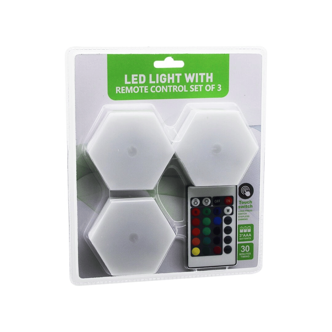 3pcs - Altıgen - Rgb   Kumandalı - Pilli - Dokunmatik  Lamba Seti  6 Led Bx40