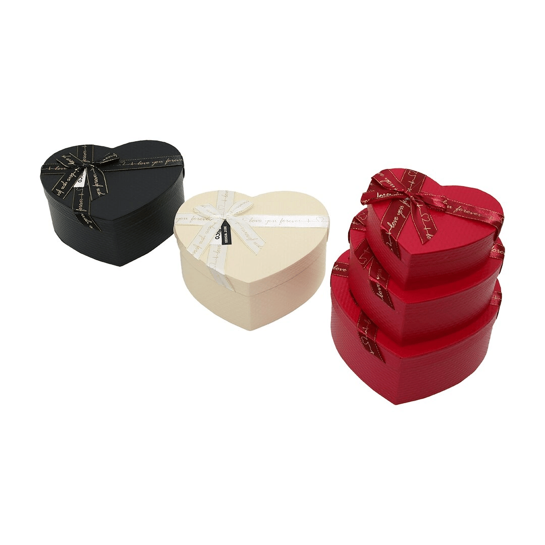 3pcs Kalp Mat Mix Renkli Karton Hediye Kutusu Kurdelalı 22x20-19x17-16x14cm Bx40
