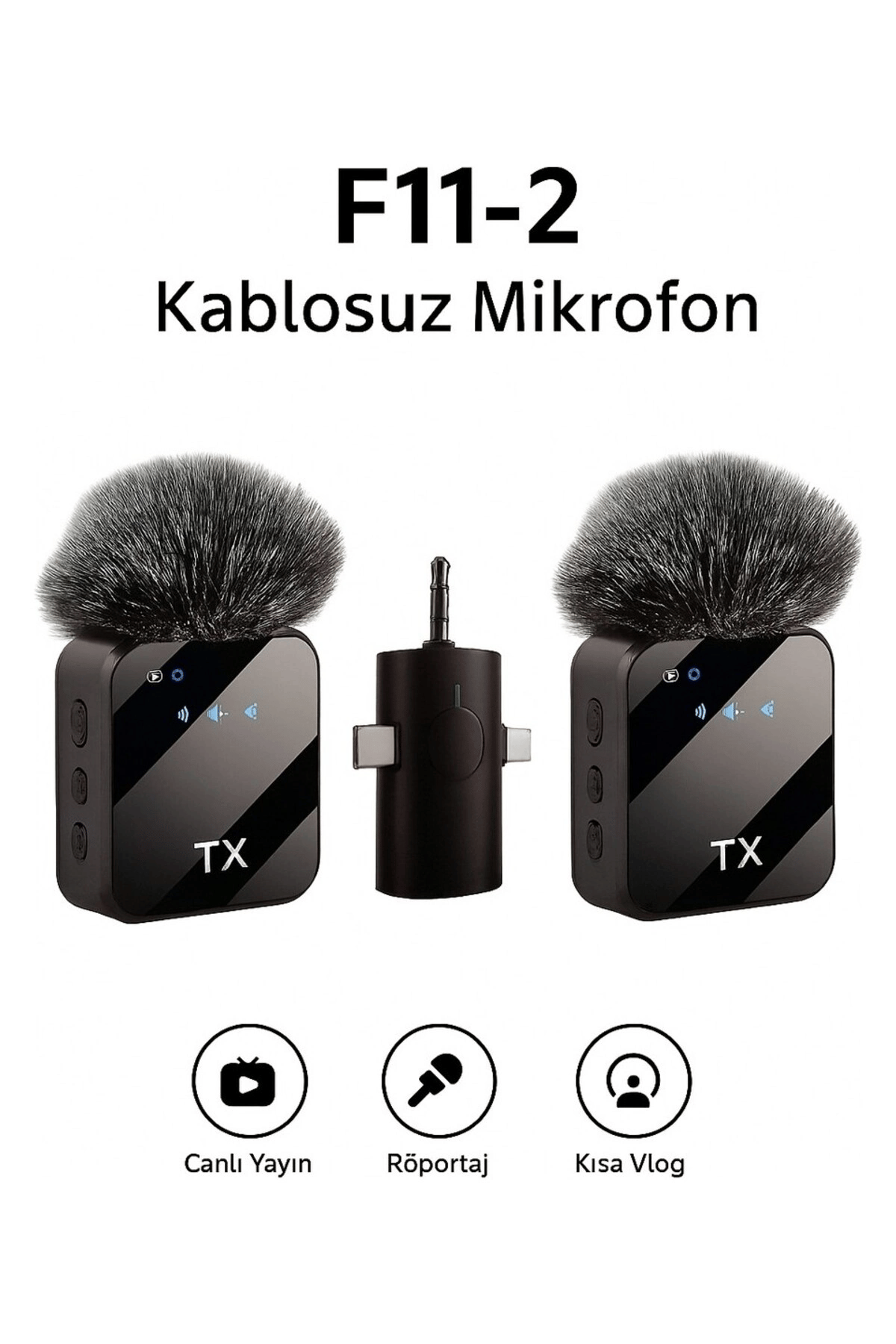 3'ü 1 Arada Kablosuz Yaka Mikrofonu Seti ile Type-C, Lightning ve Jack Girişli Cihazlarda Kayıt