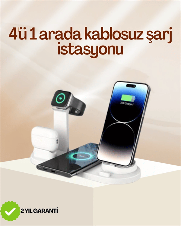 4 Cihazı Aynı Anda Şarj Edebilen Kablosuz Şarj İstasyonu Çok Yönlü ve Pratik Tasarım