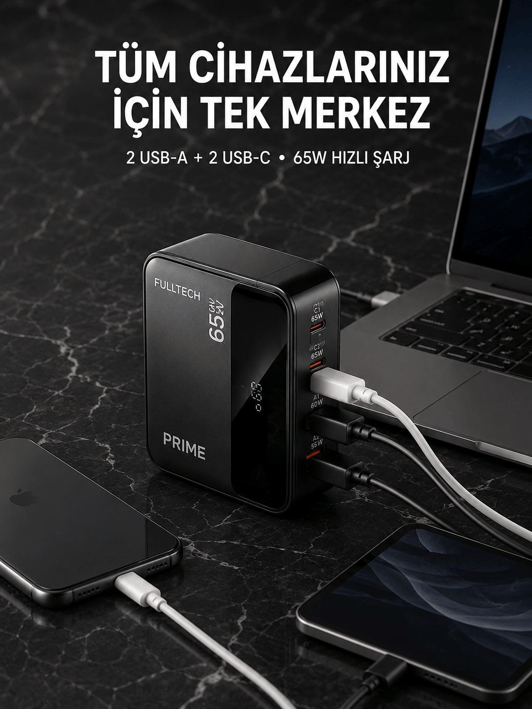 4 Portlu GaN Masaüstü Hızlı Şarj İstasyonu