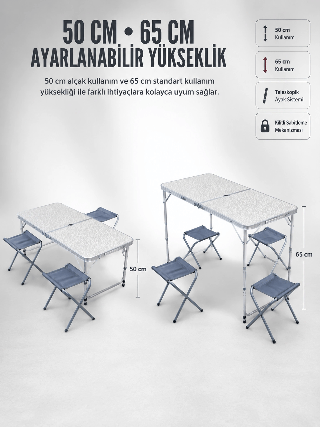 4 Sandalyeli Katlanabilir Kamp Masası Portatif Bahçe Kamp ve Piknik Masa Seti