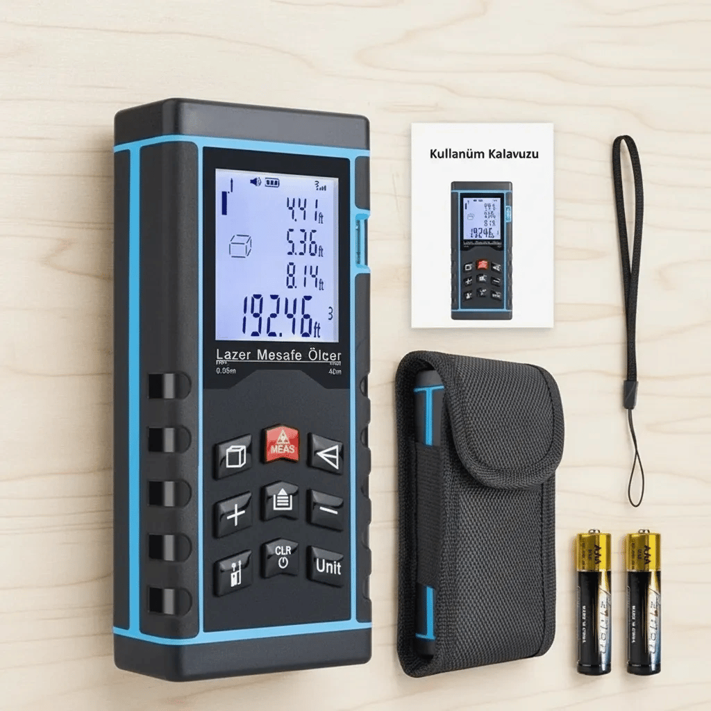 40 Metre Hassas Lazermetre Ölçer LCD Dijital Ekran Su Terazili Lazerli Mesafe Ölçüm Cihazı