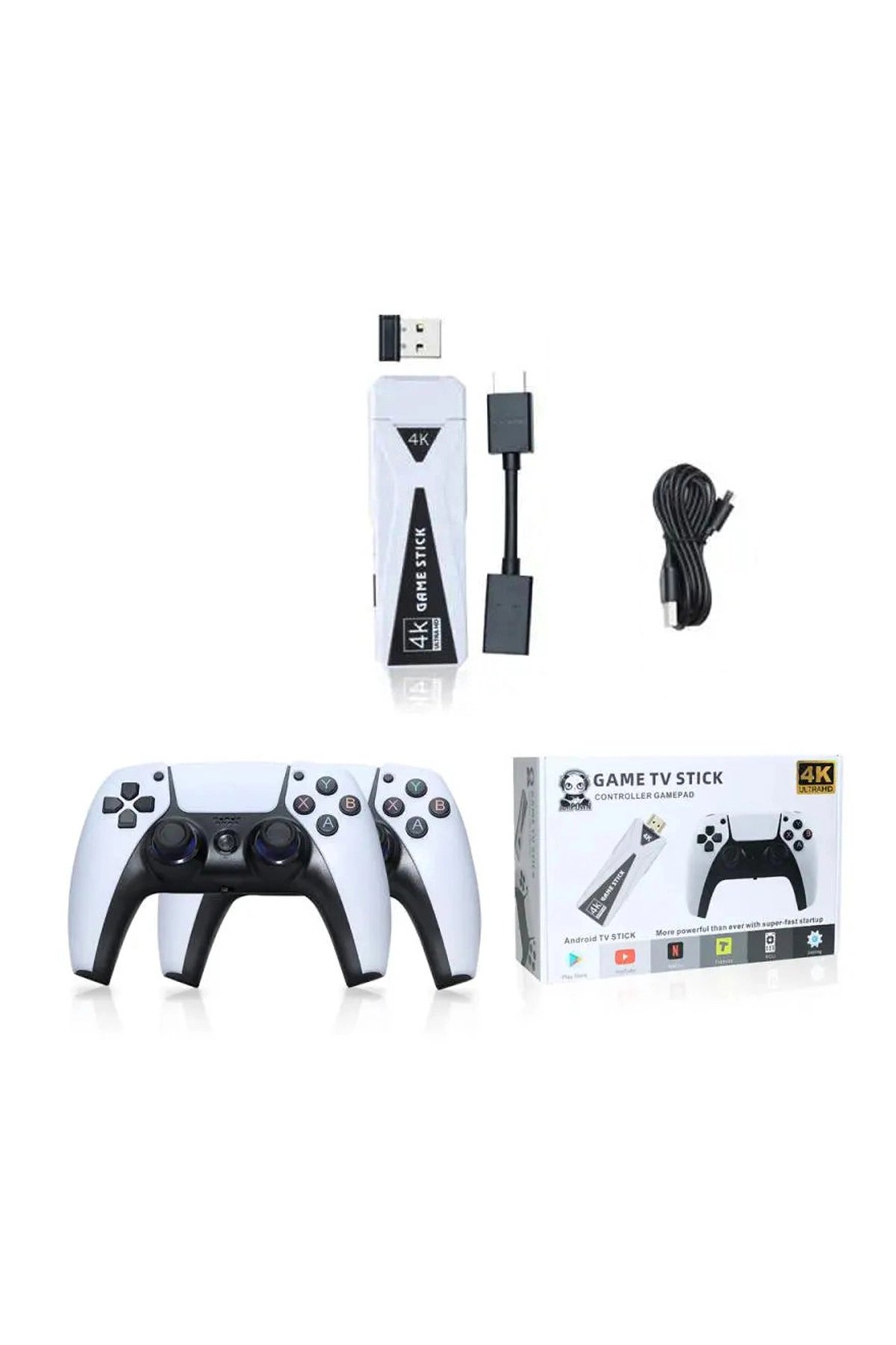 4K Android TV stick retro oyun konsolu oyunlu 64GB Bluetooth siyah - Elektronik Var