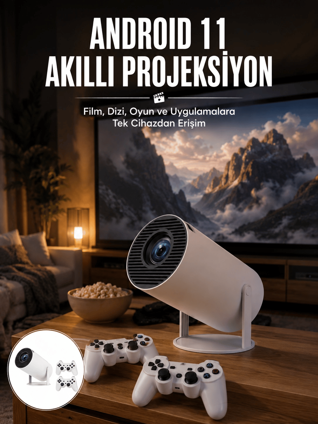 4K Wireless Çift Kollu Kumandalı Oyun Projeksiyonu Retro Video Oyunu Yeni Nesil
