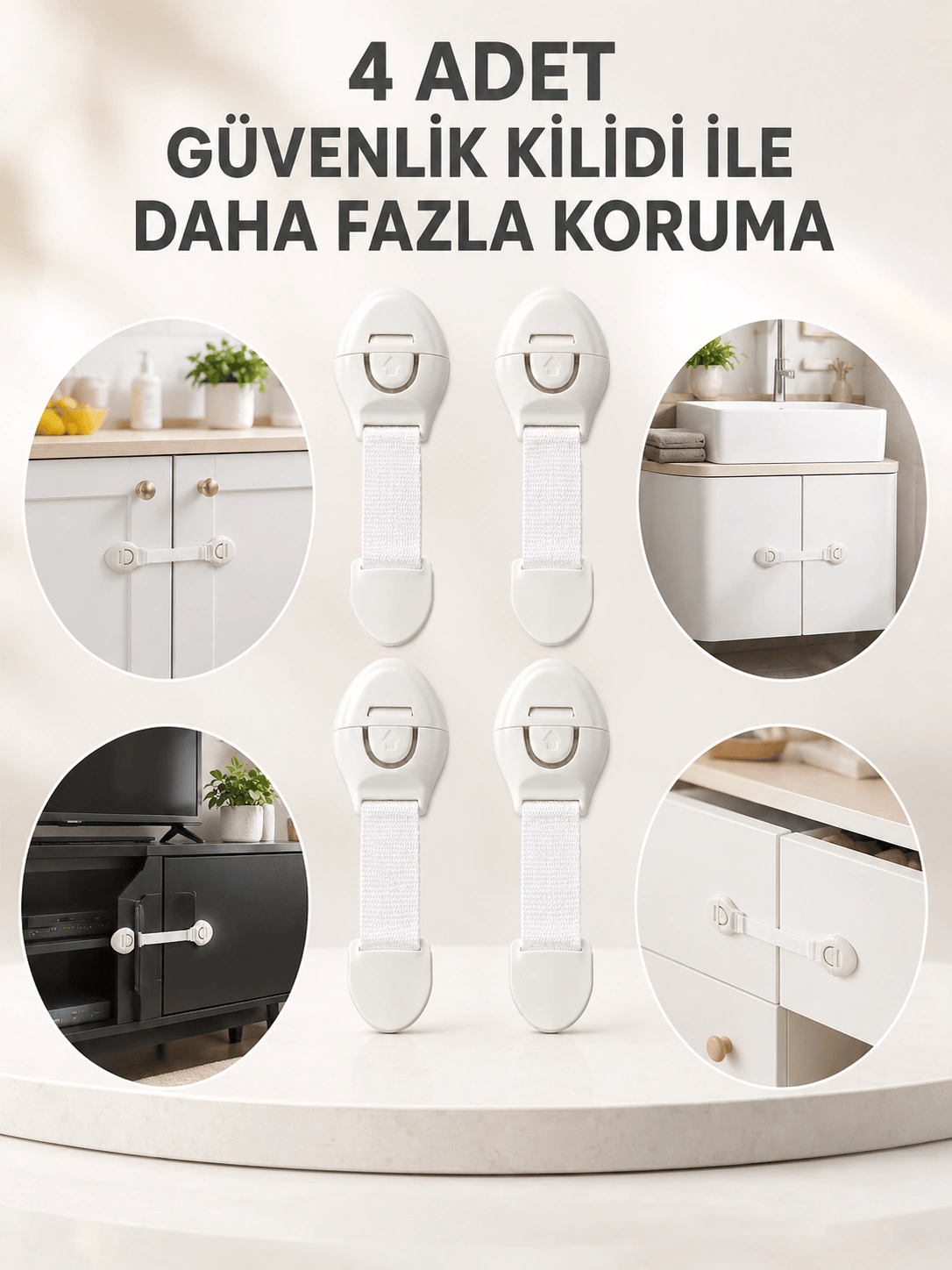 4'lü Esnek Kayışlı Çocuk Güvenlik Kilidi Pratik ve Güvenli Kullanım