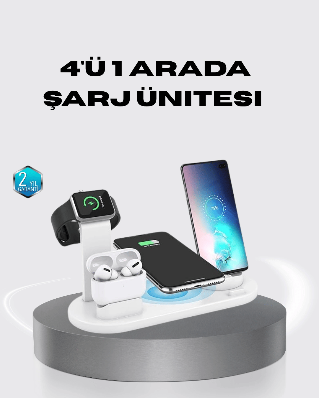 4’lü Kablosuz Şarj Standı iPhone Watch ve AirPods Çoklu Şarjlı