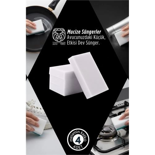 4’lü Melamin Katkılı Ultra Güçlü Mucize Leke Silici Sünger Seti 722894