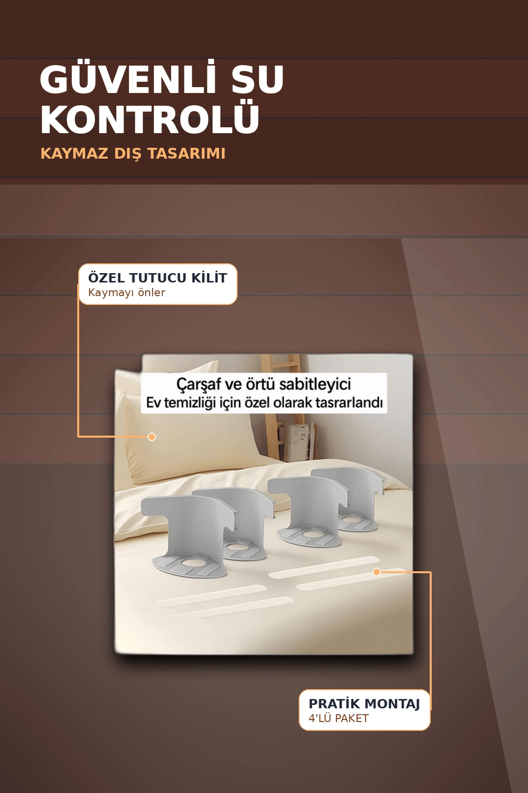 4'lü Şeffaf Kaymaz Çarşaf ve Yorgan Sabitleyici - Dişli Tutucu ile Pratik Çözüm