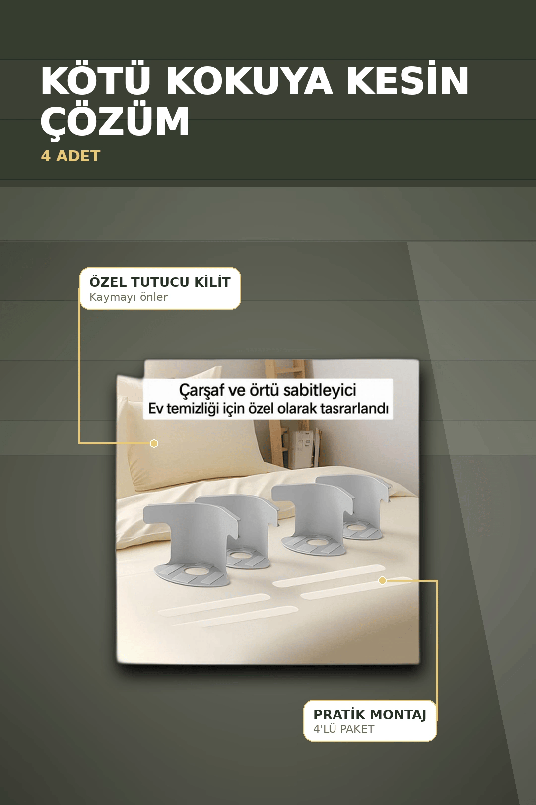 4'lü Şeffaf Kaymaz Çarşaf ve Yorgan Sabitleyici – Yatak Örtü Tutucu Pratik Ev Çözümü