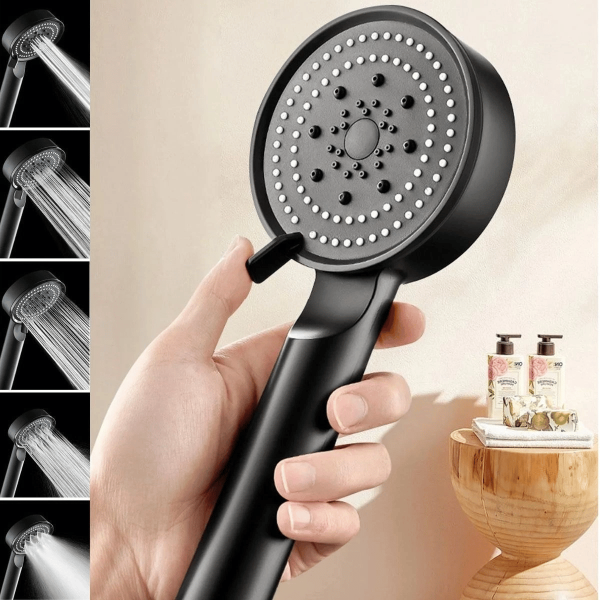 5 Fonksiyonlu Yüksek Basınçlı Ayarlanabilir Siyah Duş Başlığı Bx40