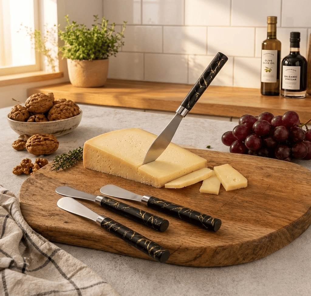 5 Parça  Uzun Kahvaltı Bıçak - Siyah Mermer Desen Saplı 16.5 Cm Bx40