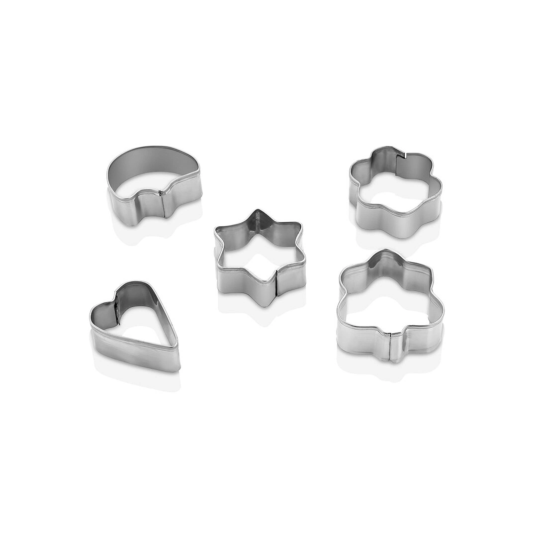 5 Pcs Metal Kurabiye Kalıp Kalp - Yıldız - Papatya - Ağaç Bx40