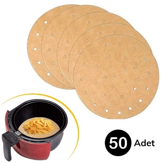 50 Adet Air Fryer Pişirme Kağıdı Tek Kullanımlık Gıda Pişirme Kağıdı Delikli Yuvarlak Model Bx40