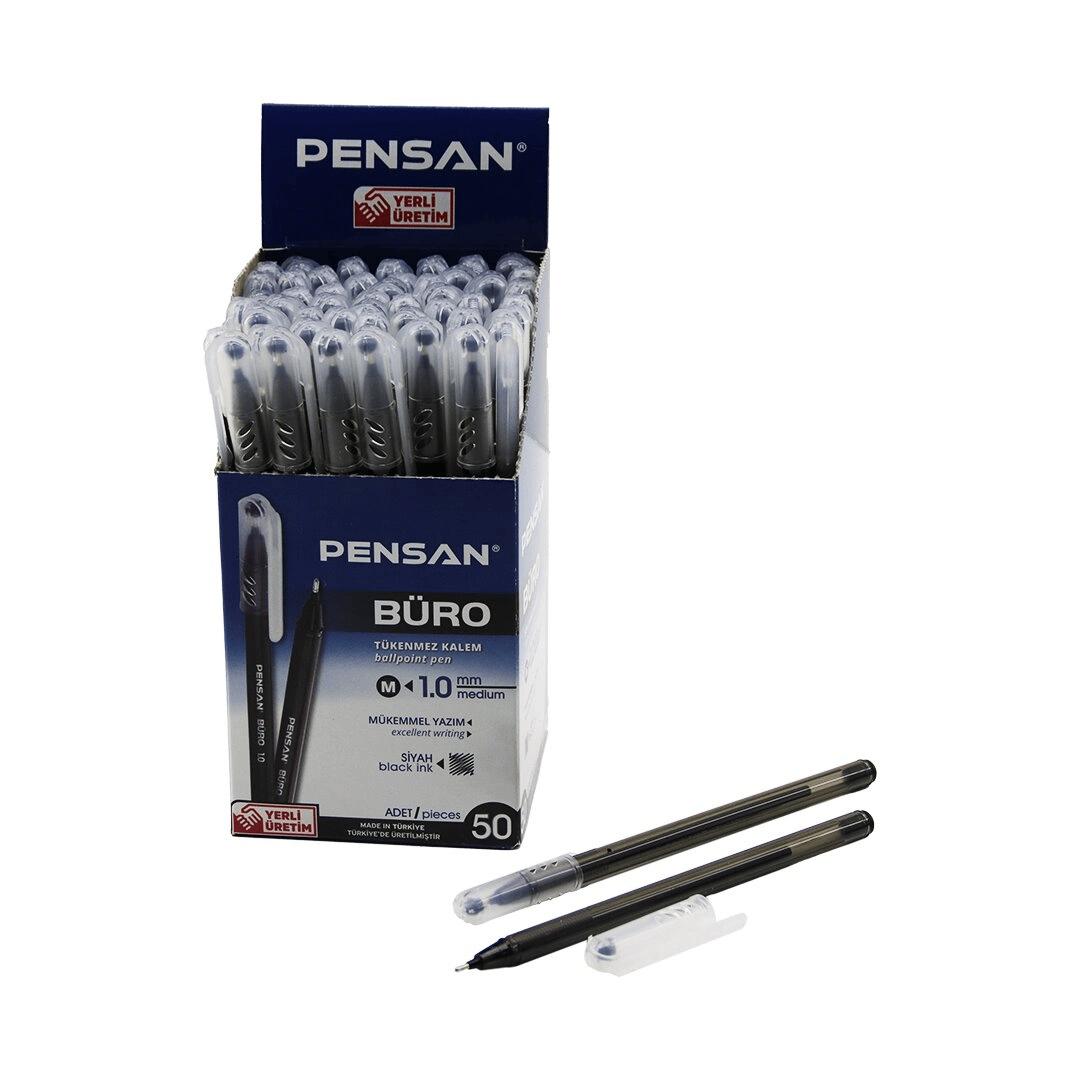 50 Adet Pensan Büro Siyah Tükenmez Kalem M-medium - 1.0mm Uç Bx40